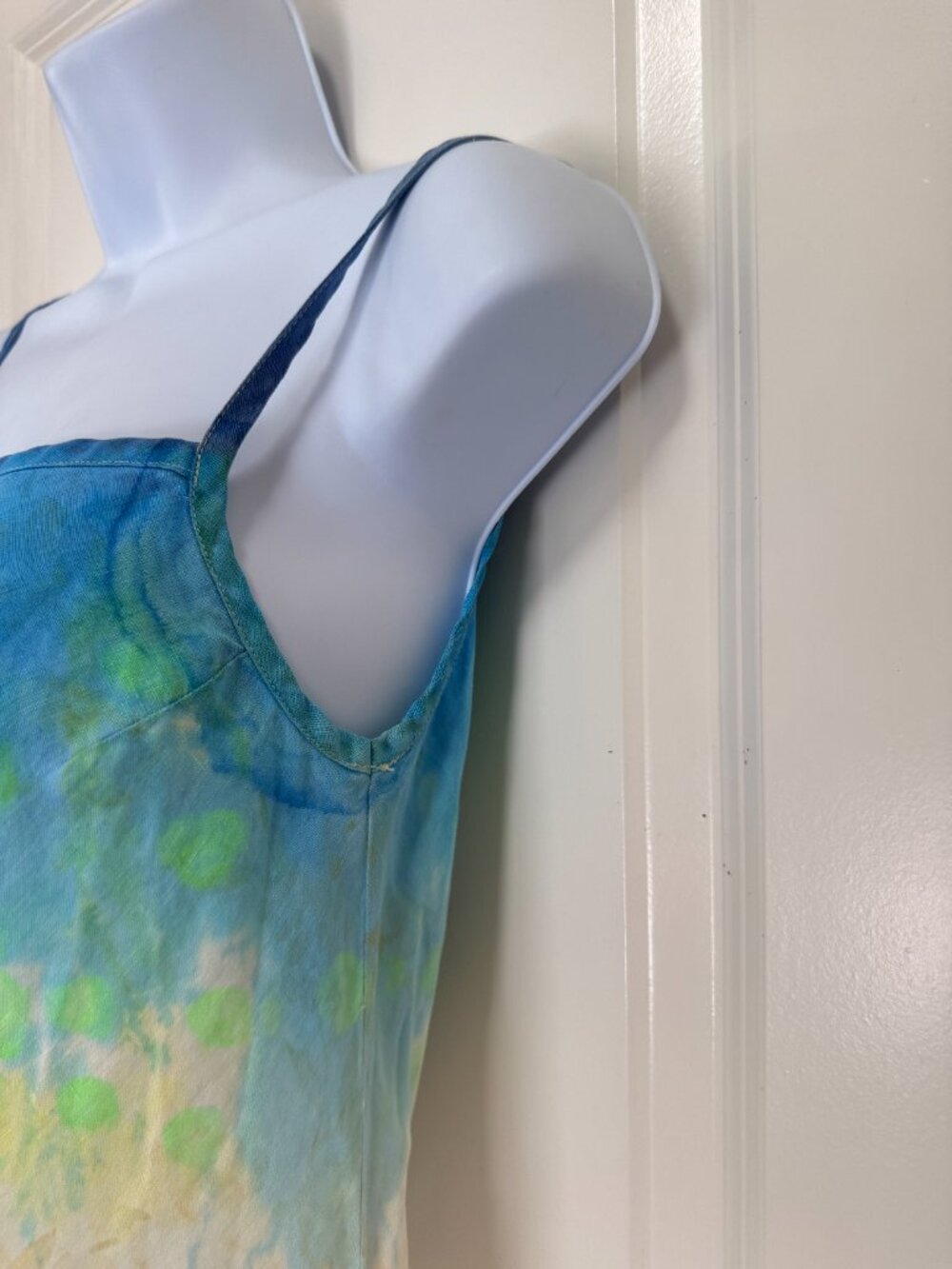 Abercrombie & Fitch Y2K 100% Linen Blue & Yellow Slip Dress Size Small Sundress - Picture 6 of 10